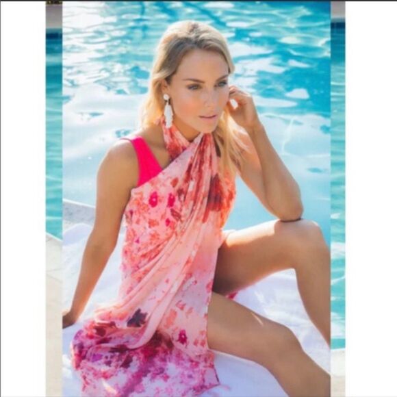 Peter Som NWT Dream Floral Sarong - Rose Quartz - Scarf - Throw - Wrap - Picture 2 of 7